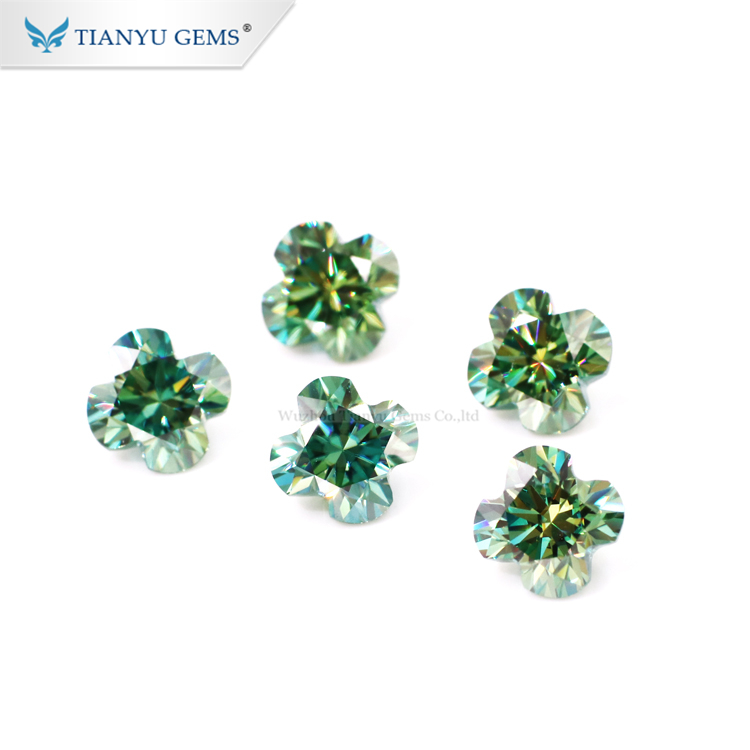 Драгоценные камни Tianyu Муассанит Синий Зеленый муассанит Четырехлистныйклевер бриллиантовой огранки